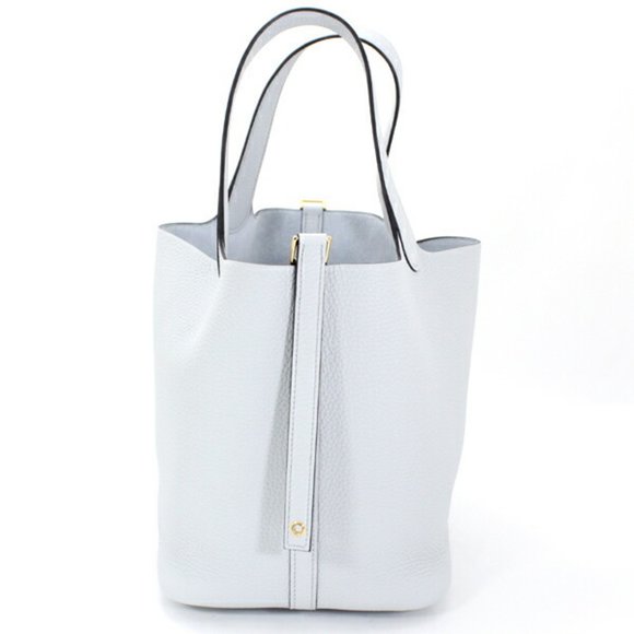 Hermes Picotin Lock MM 22 Handbag Blue Pale Gold Hardware Z Stamp Taurillon C... - Picture 2 of 10